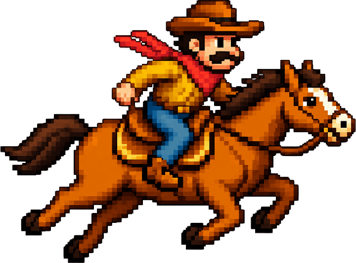 Pixel-art cowboy riding a horse